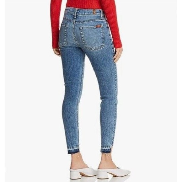 7 for All Mankind the Ankles Skinny Jean Frayed Cutoff Hem in Bright Palms Sz 27 - Picture 3 of 9